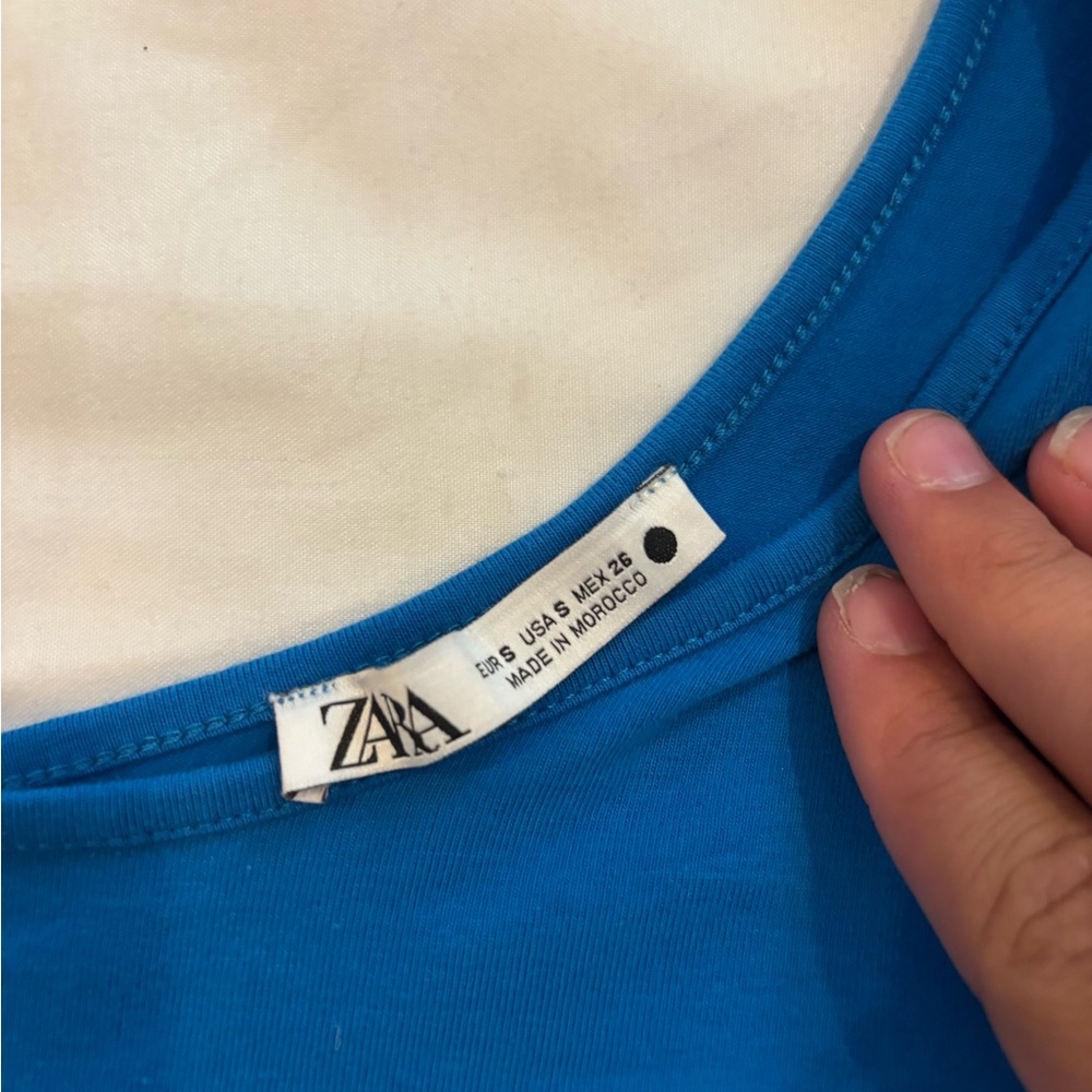 Zara One Shoulder Blue Ruffle Bodysuit - Picture 3 of 5